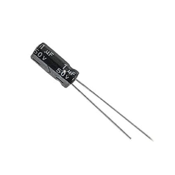 1uF 50V Electrolytic Capacitor 5x10mm. Lead space: 2.5mm