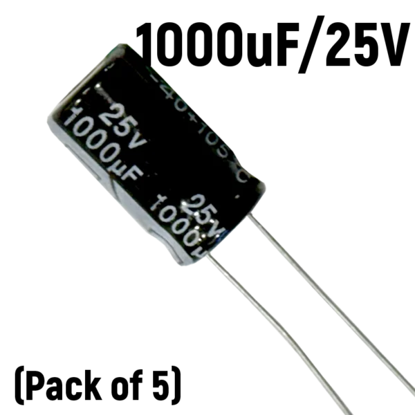 1000uF 25V Electrolytic Capacitor (Pack of 5)
