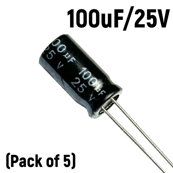 100uf 25V Electrolytic Capacitor (Pack of 5)