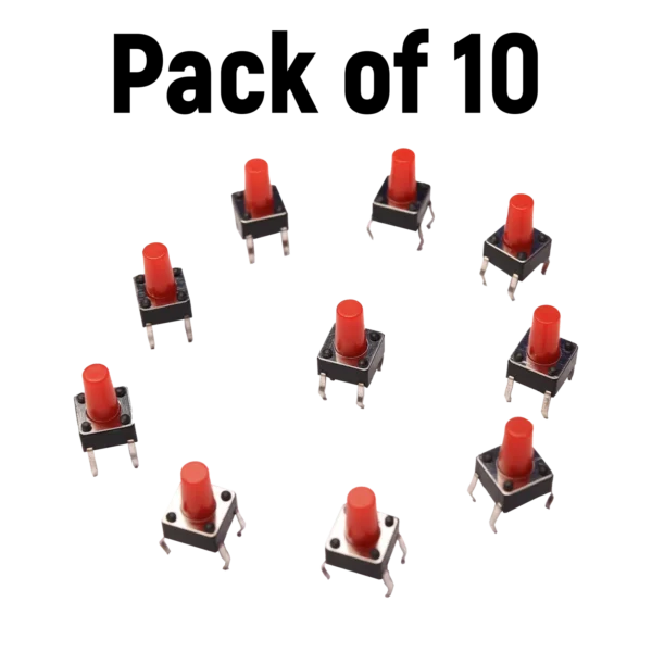 6 x 6 x 8mm Tactile Pushbutton – Red (Pack of 10)
